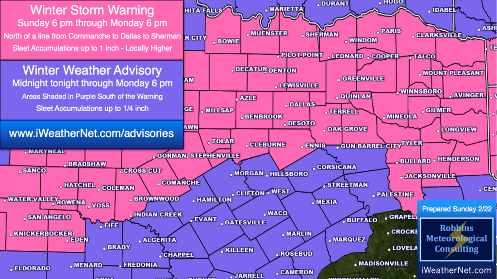 Significant Winter Storm for North Texas Sun Night & Mon (2/22 2/23